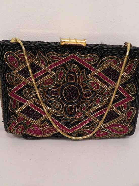Walborg Handbags - Walborg Black Red Iridescent Beaded Ornate Purse